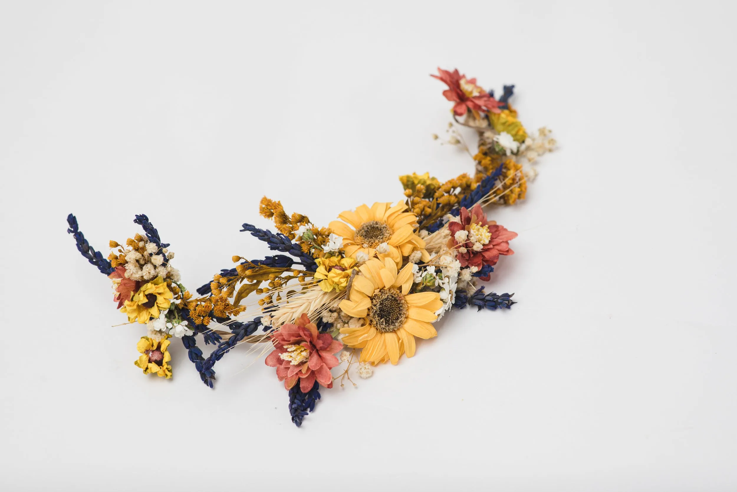 Flower bridal hair vine Yellow Lavender Rusty orange wedding vine Hair flowers Sunflower vine for bride headpiece Magaela handmade