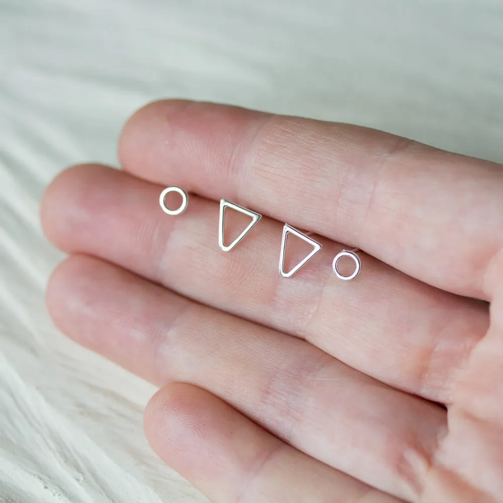 Geometric Double Piercing Earring Set, Triangle plus Circle