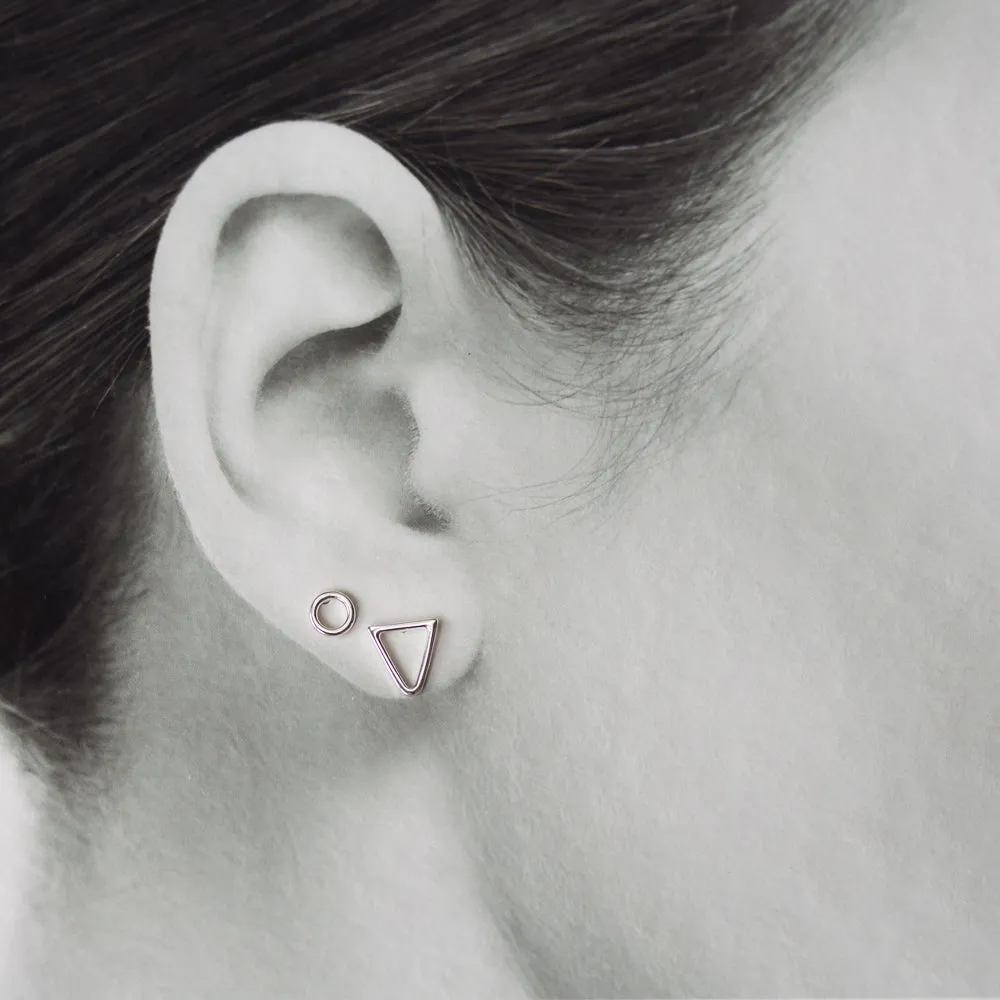 Geometric Double Piercing Earring Set, Triangle plus Circle