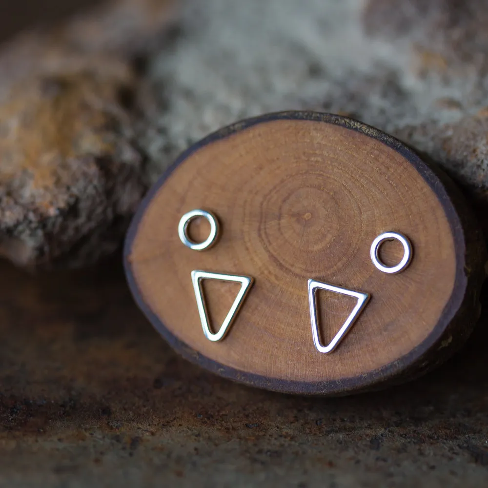 Geometric Double Piercing Earring Set, Triangle plus Circle