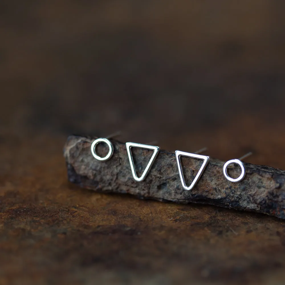 Geometric Double Piercing Earring Set, Triangle plus Circle