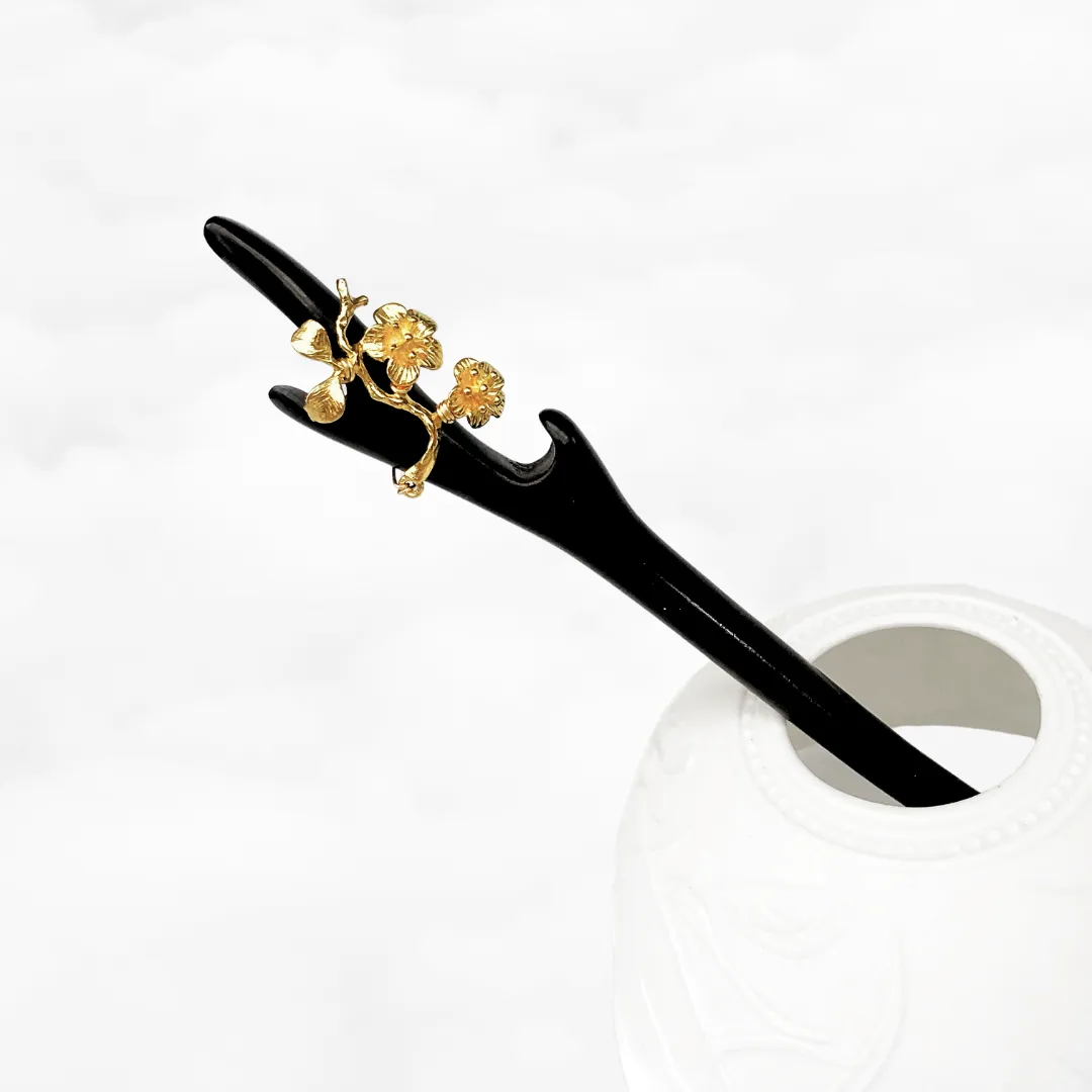 Gold Plum Blossom Wood Hair Stick