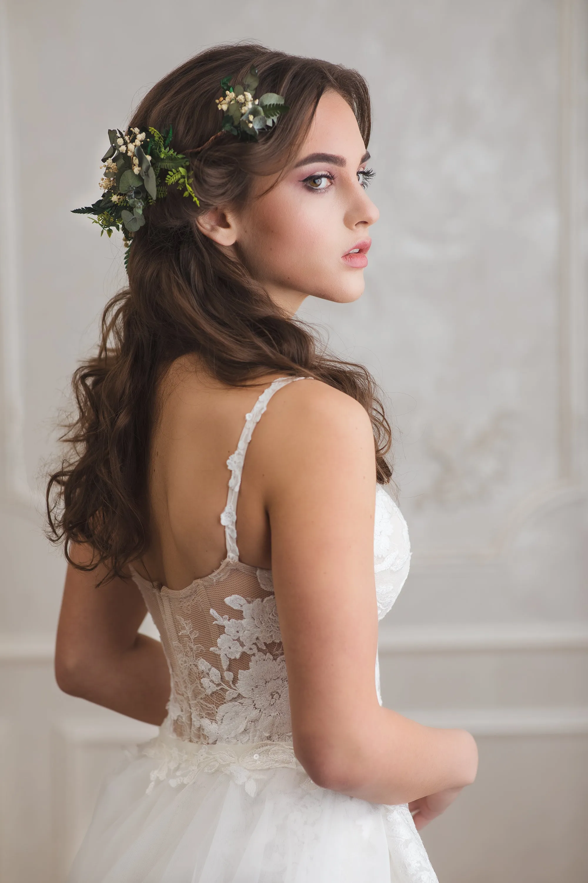 Greenery bendable bridal vine with baby's breath Bridal accessories Eucalyptus flower comb Wedding hair comb Flexible Shapable hair vine