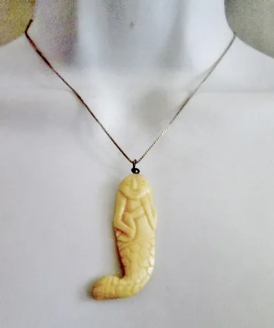 Hand Carved Ethnic MERMAID 15" Sterling Silver NECKLACE CHOKER Collar Jewelry