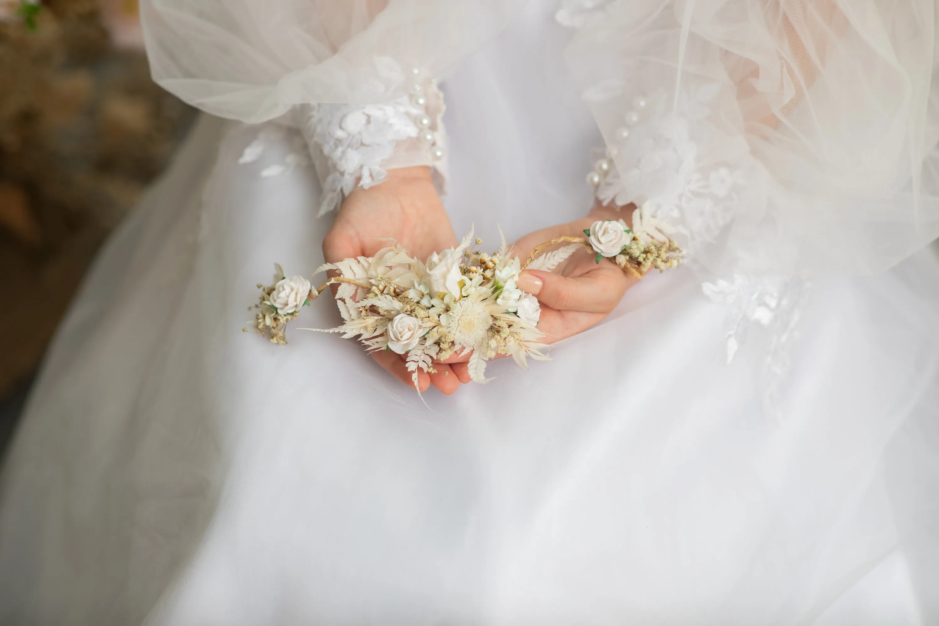Ivory and white wedding hair vine
