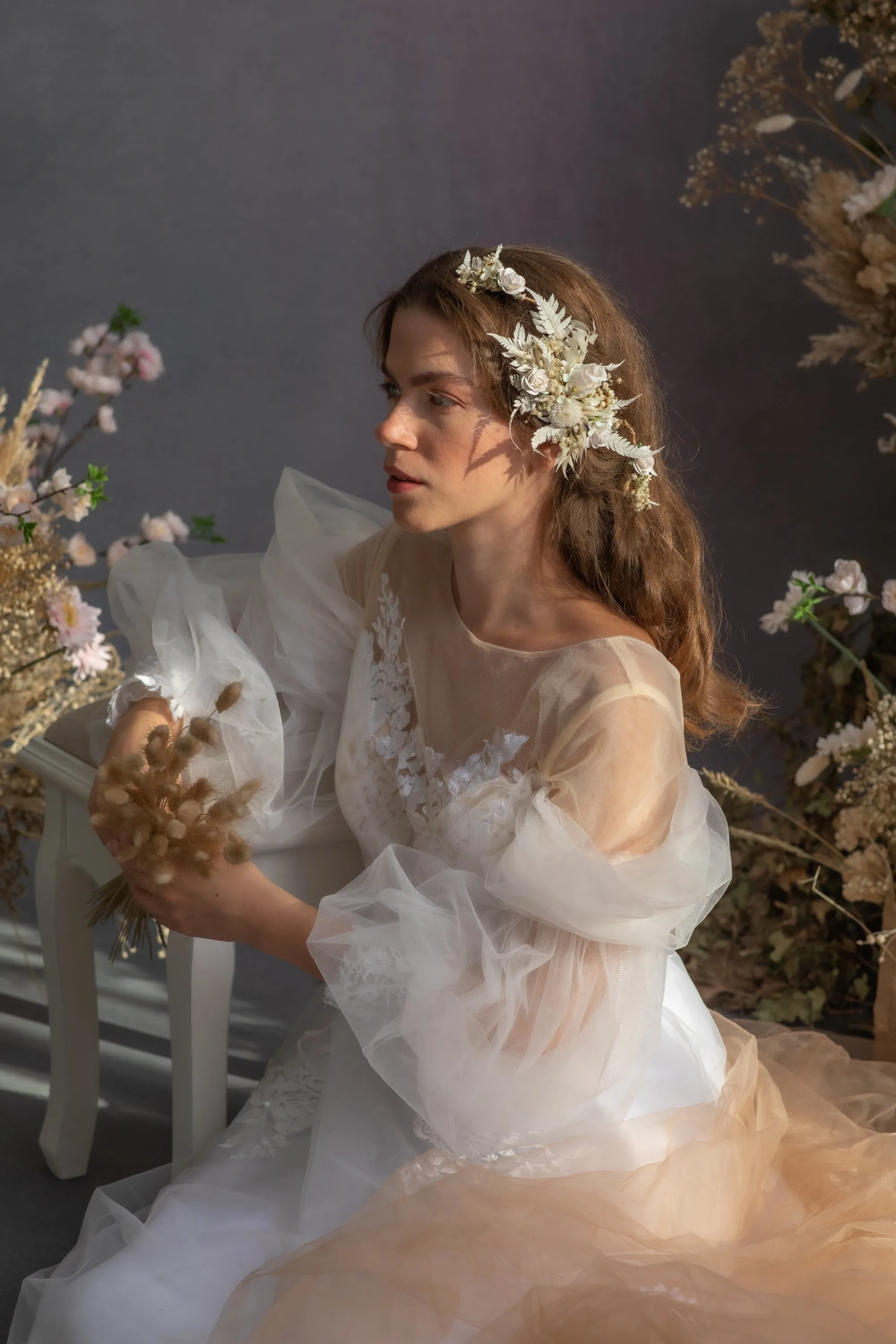 Ivory and white wedding hair vine