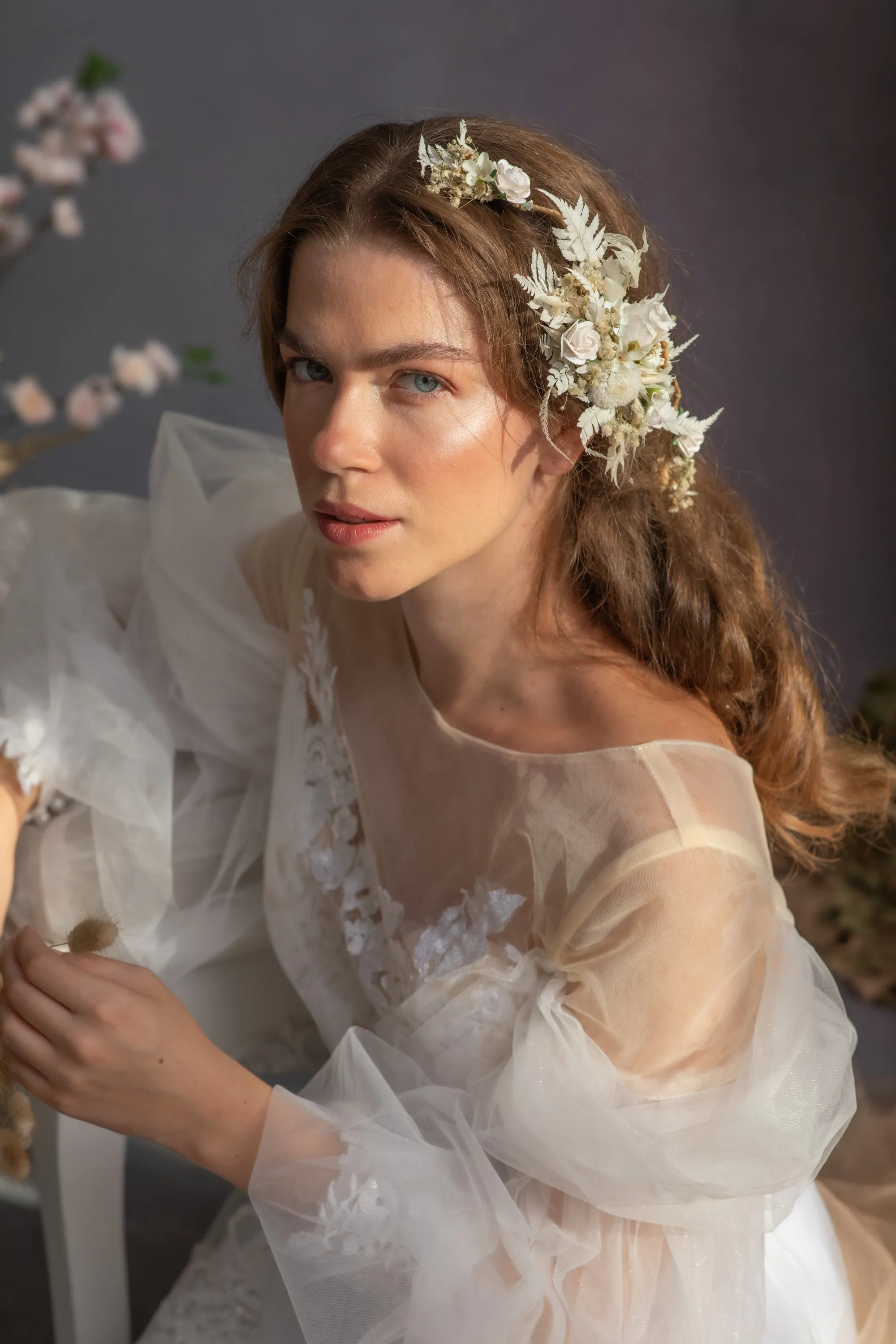 Ivory and white wedding hair vine