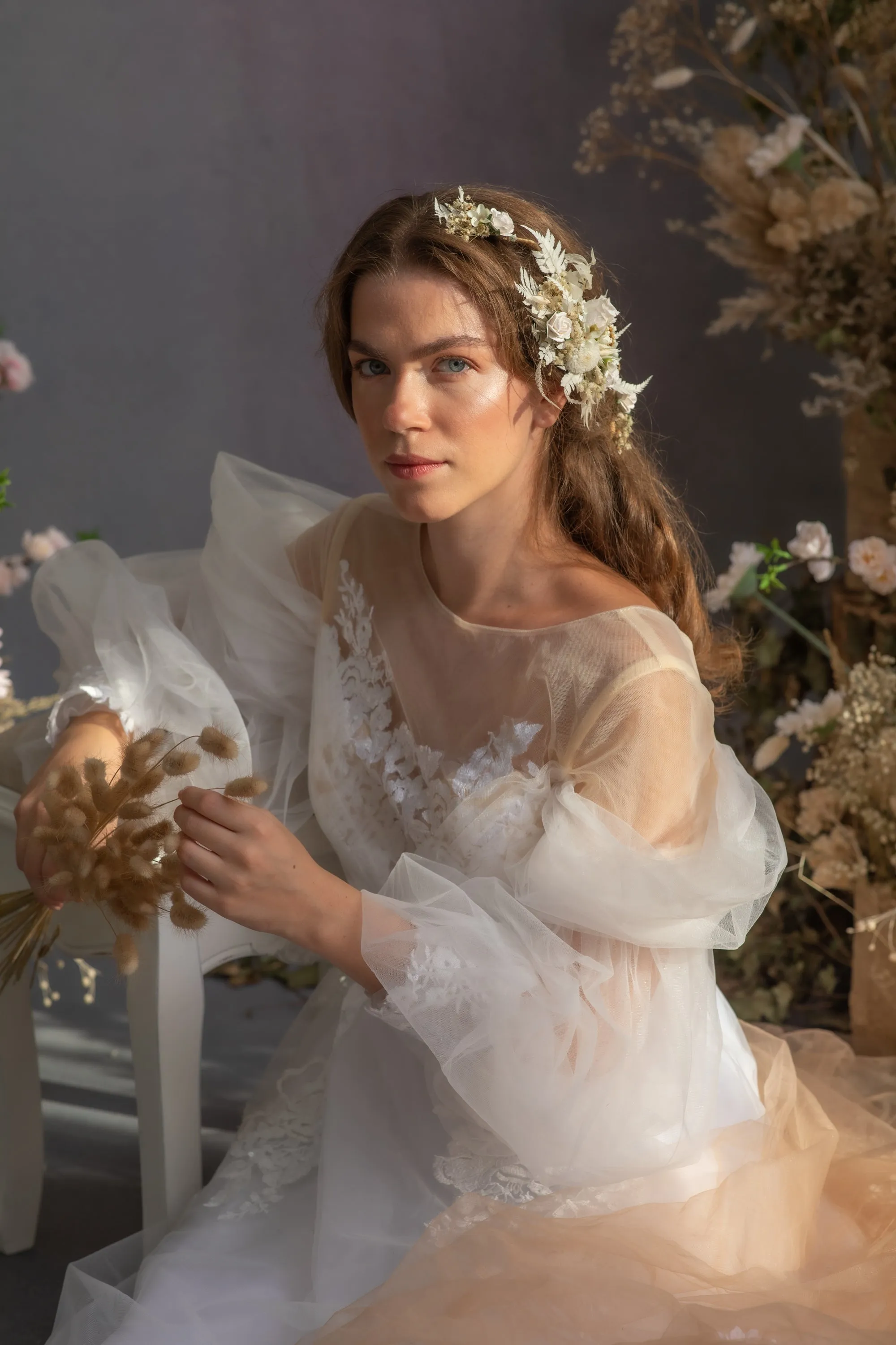 Ivory and white wedding hair vine