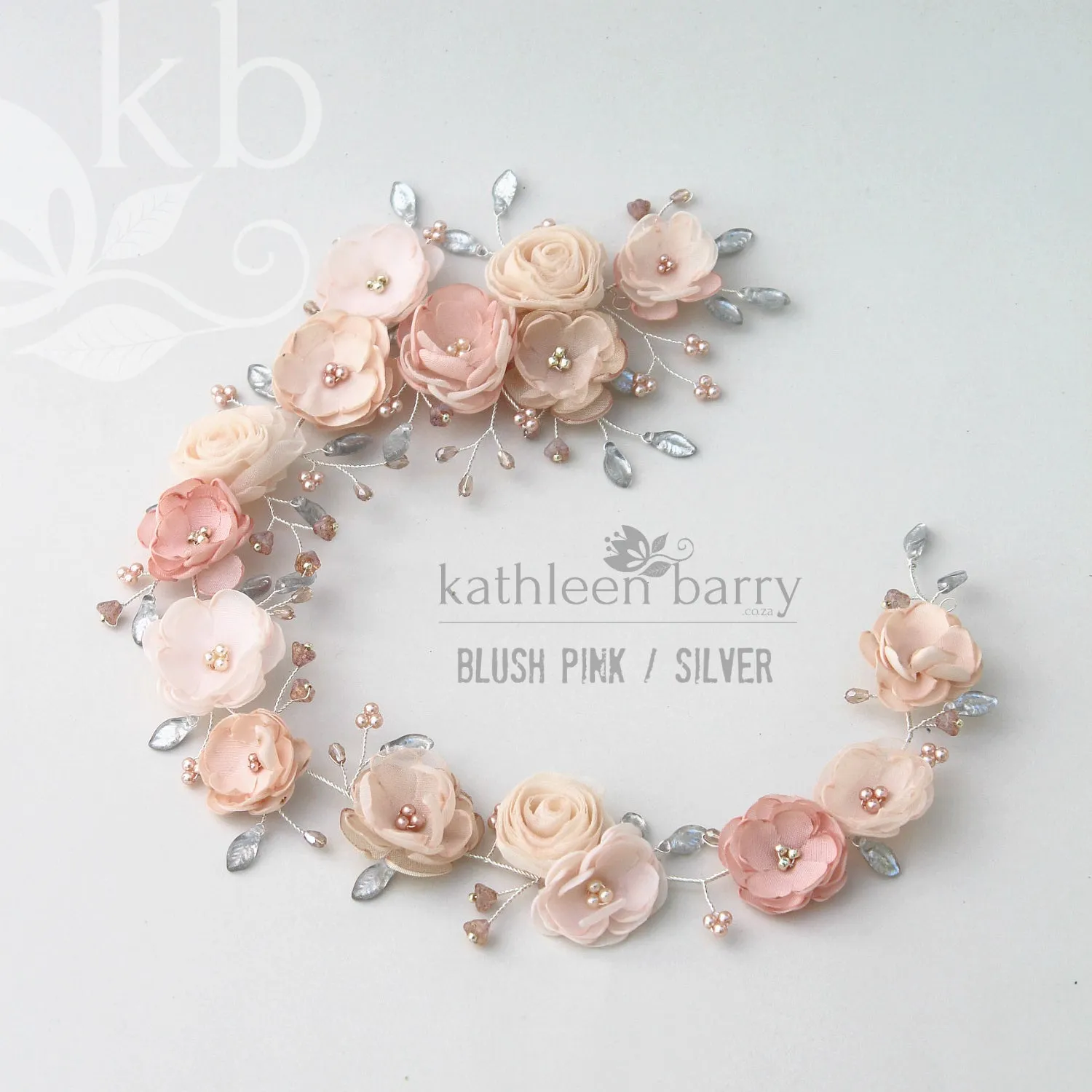 Jane Bridal Hair Piece / vine shades of blush pinks - Ivory Champagne custom colors available