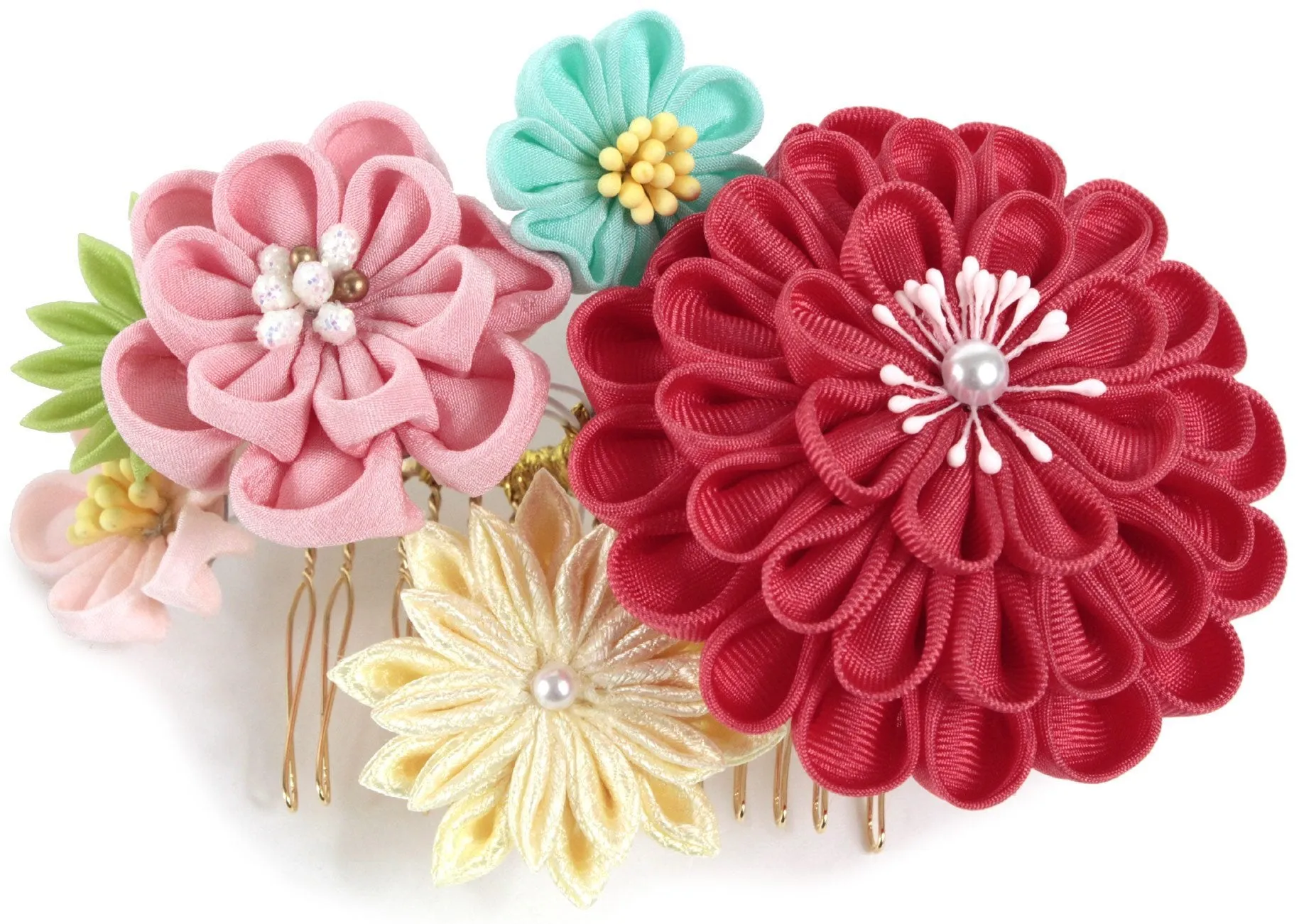Japanese Kimono Hair Accessory Comb 2 pc Set Flowers