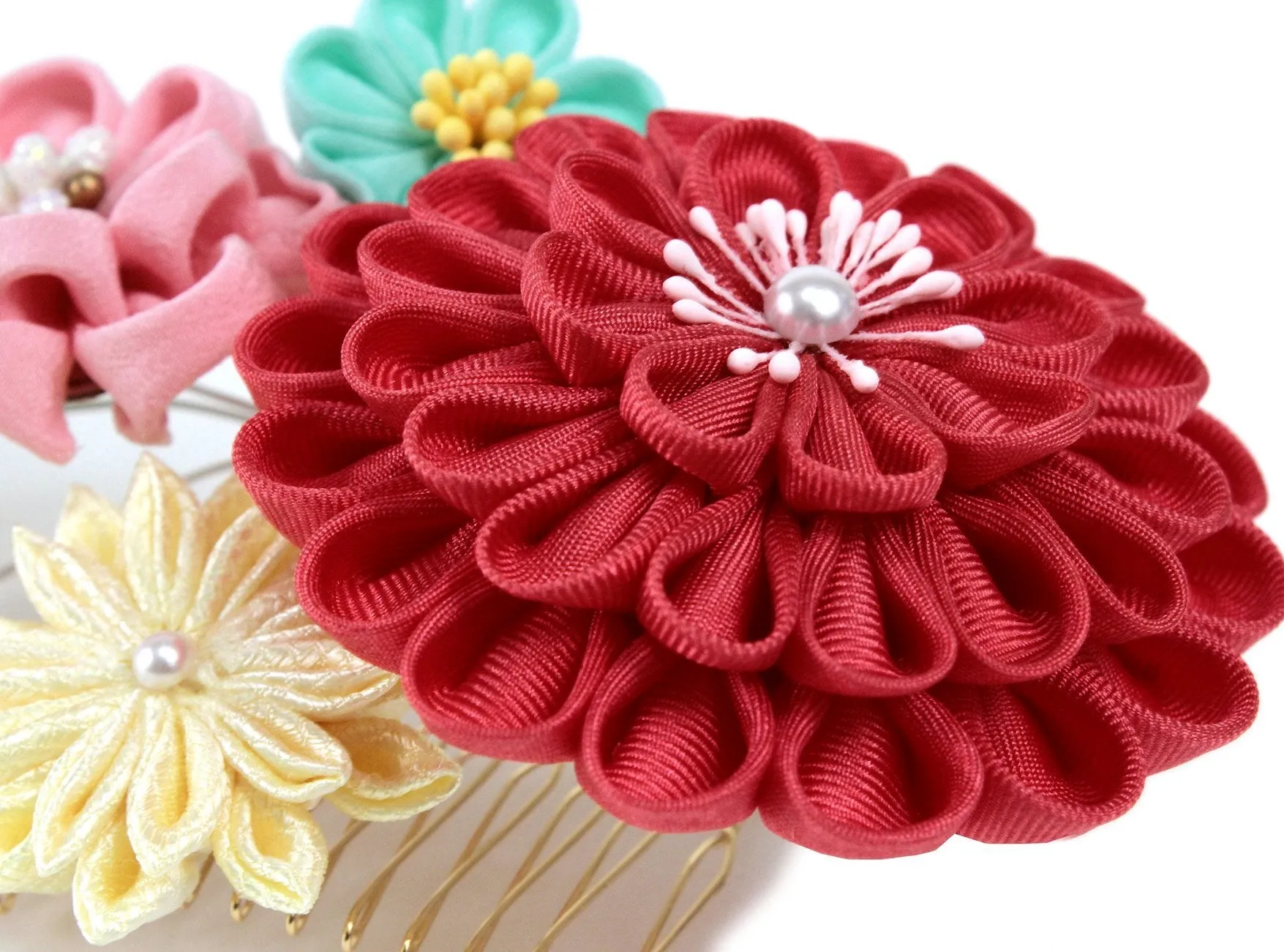 Japanese Kimono Hair Accessory Comb 2 pc Set Flowers