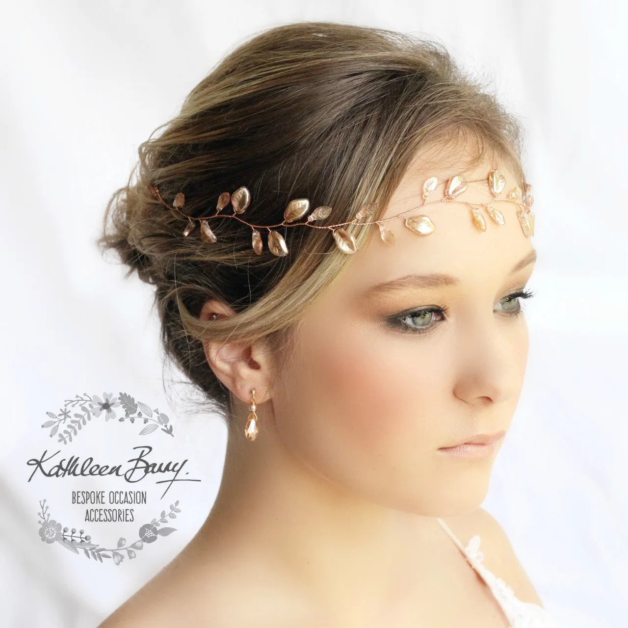 Jaune Silver metallic leaf hair vine, wreath - Custom colors to order are Rose gold, gold, Silver