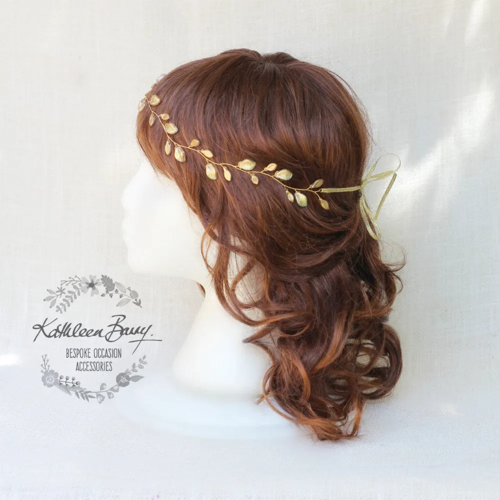 Jaune Silver metallic leaf hair vine, wreath - Custom colors to order are Rose gold, gold, Silver