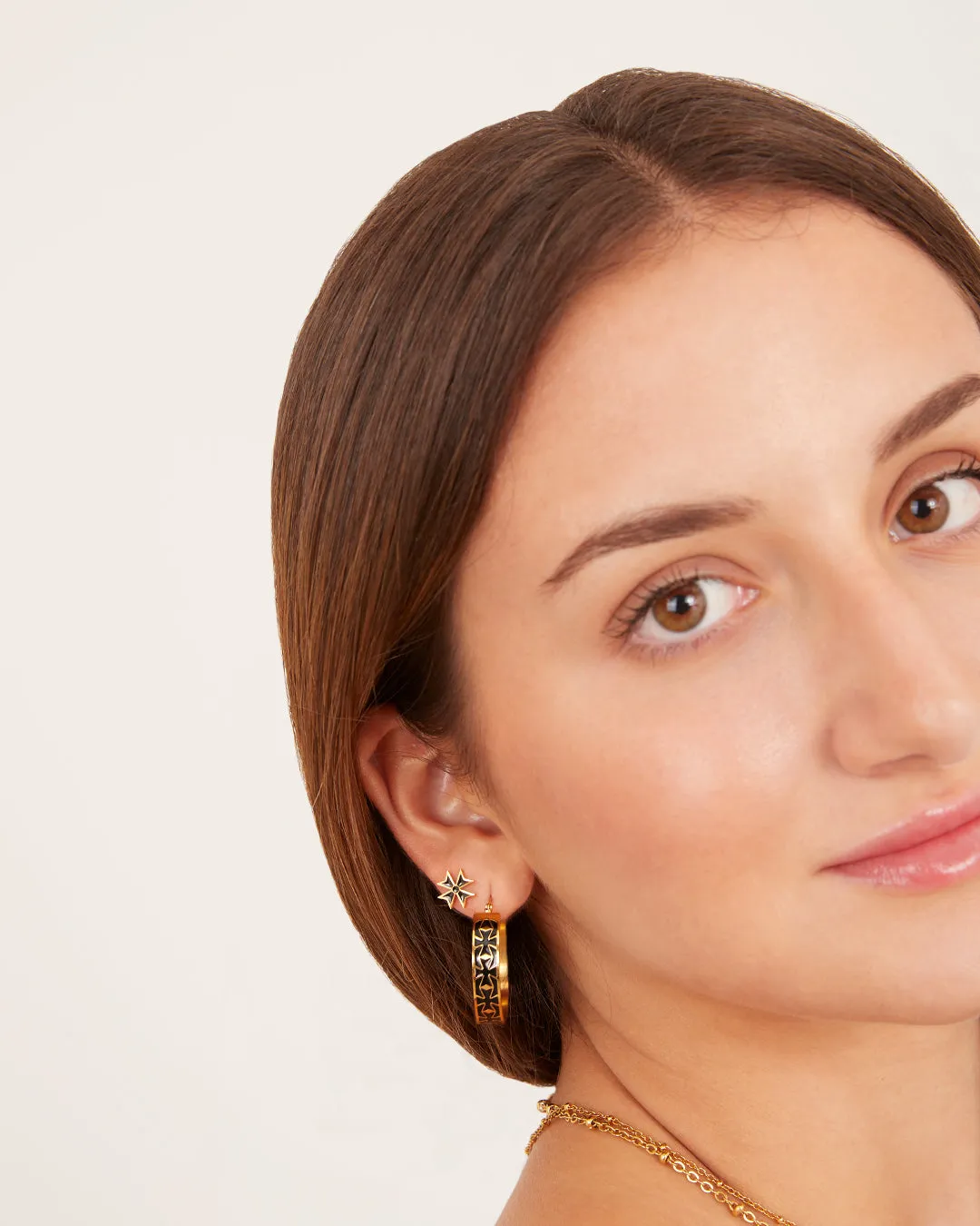 Kavallieri Black Maltese Cross Statement Hoop Earrings, Gold