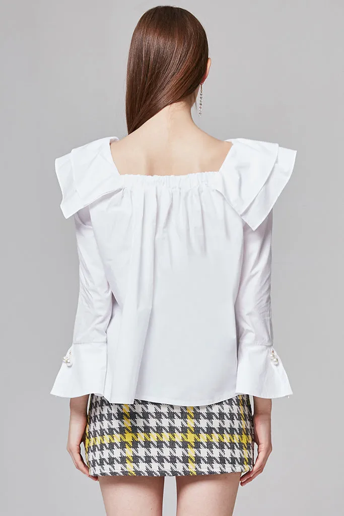 Michelle Pearl Embellished Ruffle Blouse