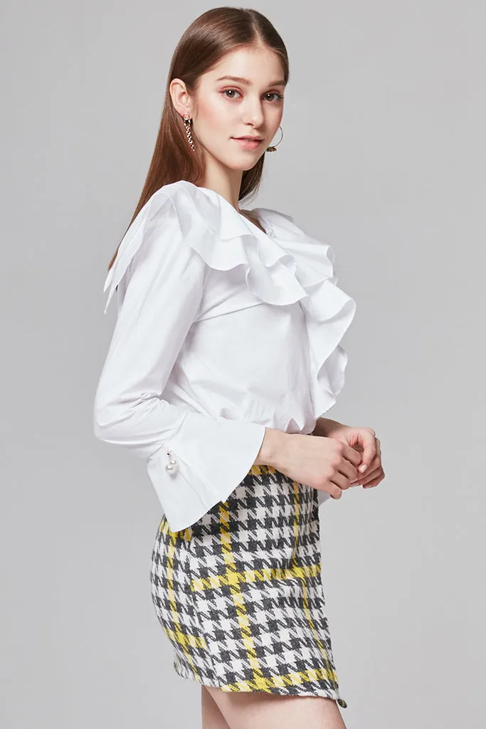 Michelle Pearl Embellished Ruffle Blouse