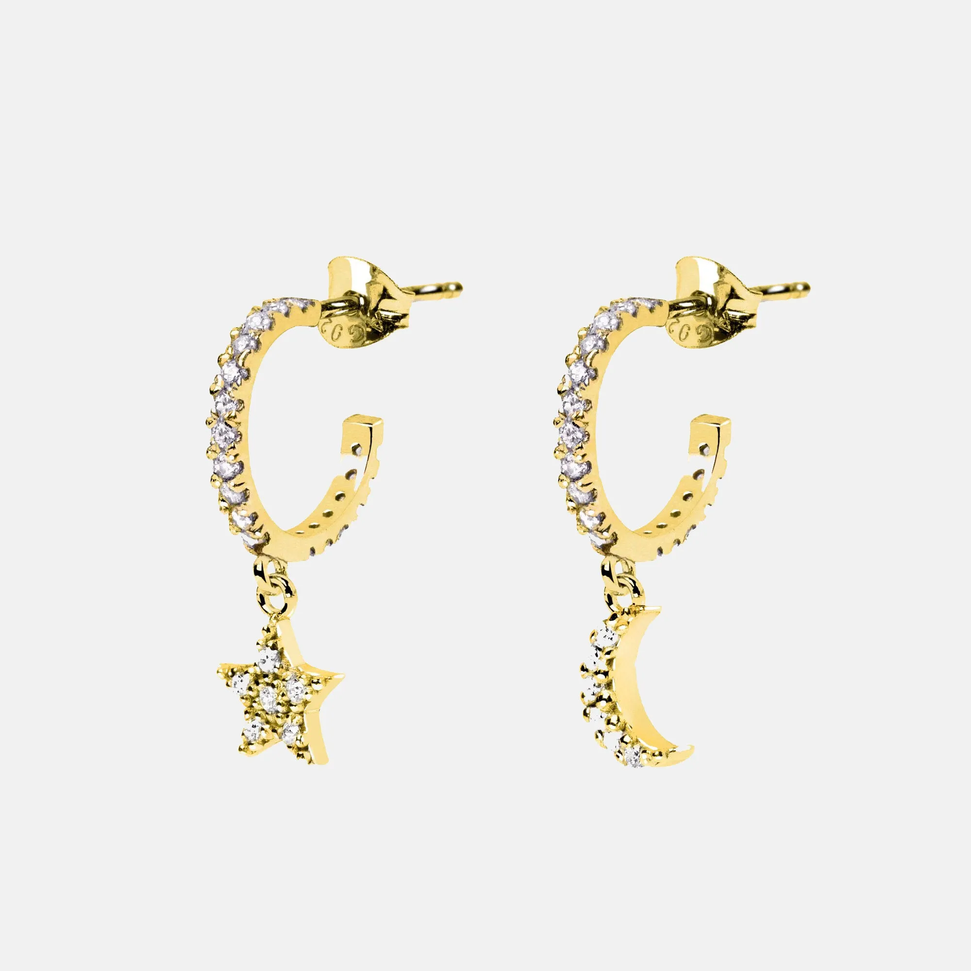 Moon & Star Spark Gold Hoop Earrings