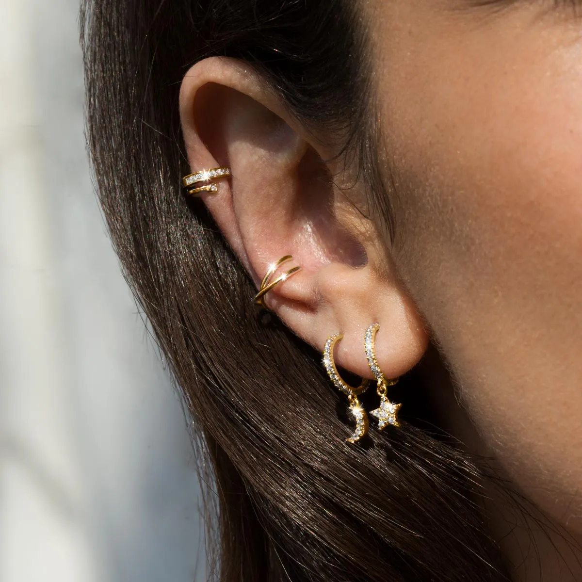 Moon & Star Spark Gold Hoop Earrings