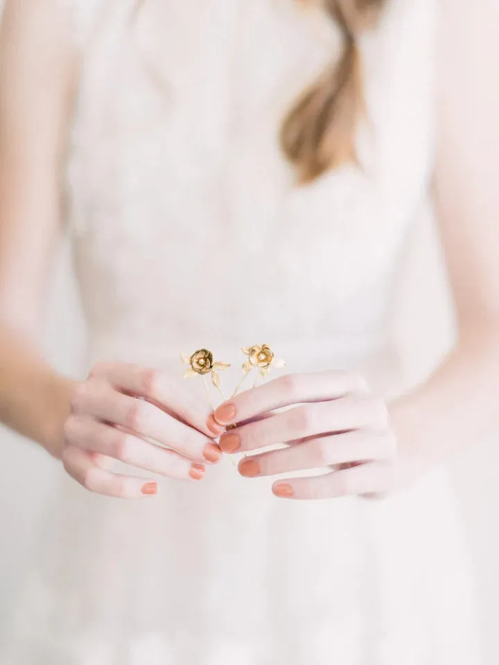 Open Rose and Pearl Hair Pins (2)