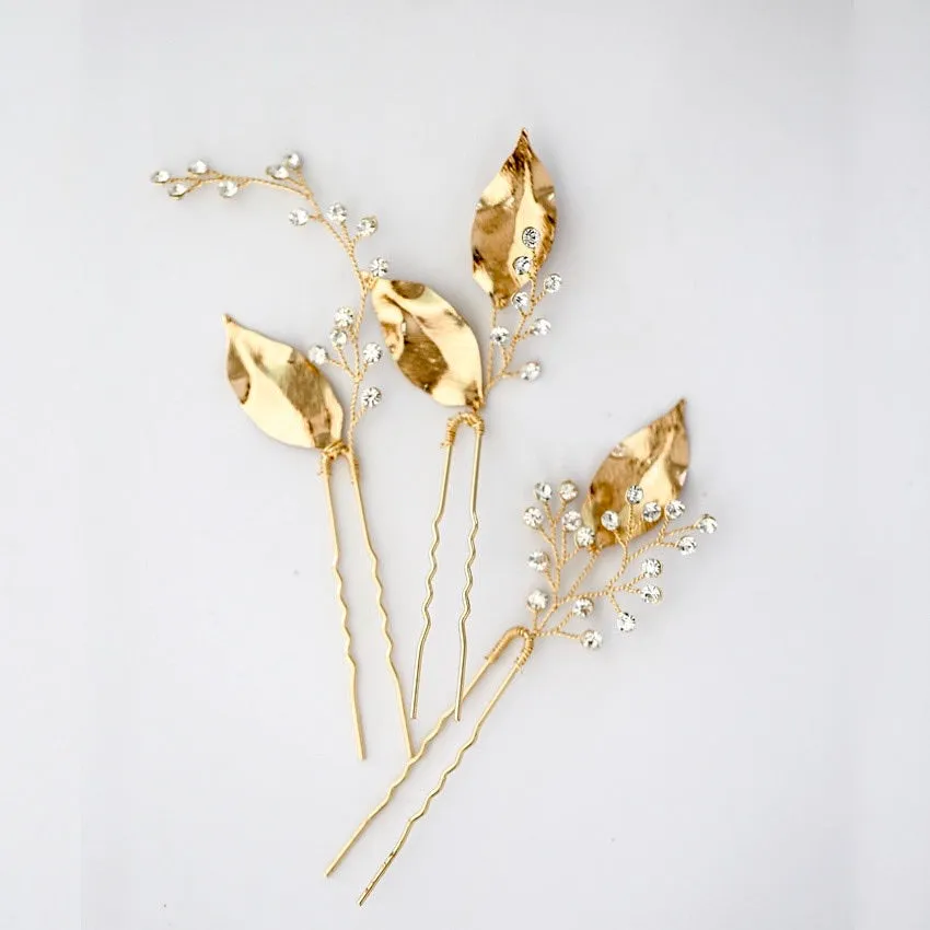 P114. boho gold hair pins, set of 3