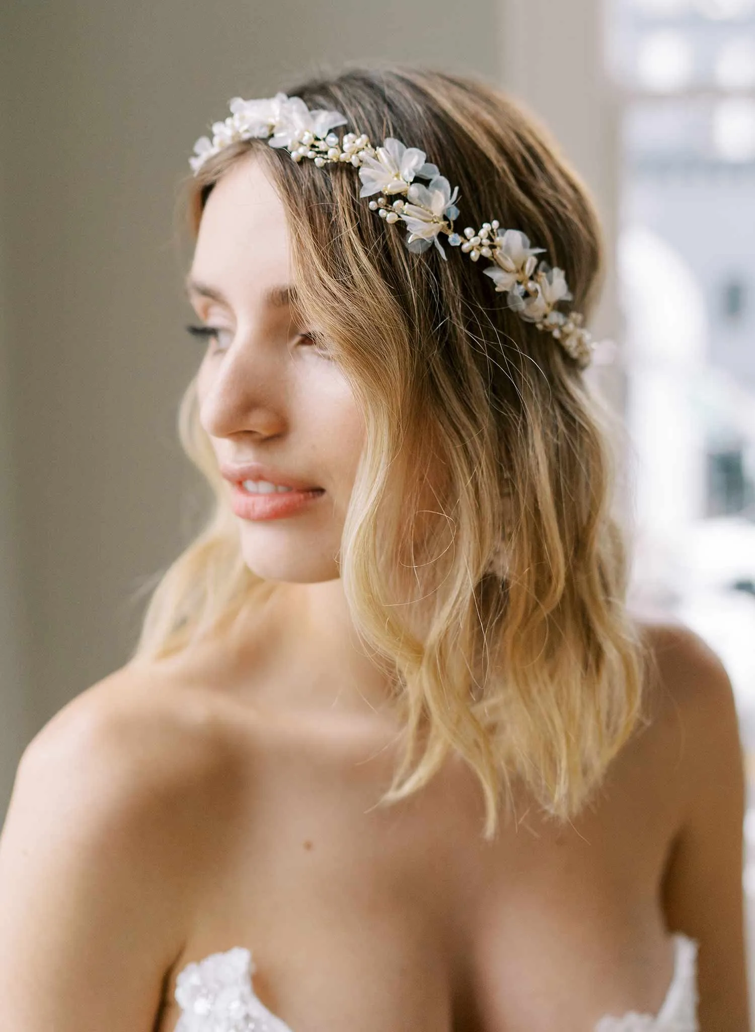 Pearl burst and silk blossom hair vine - Style #2410