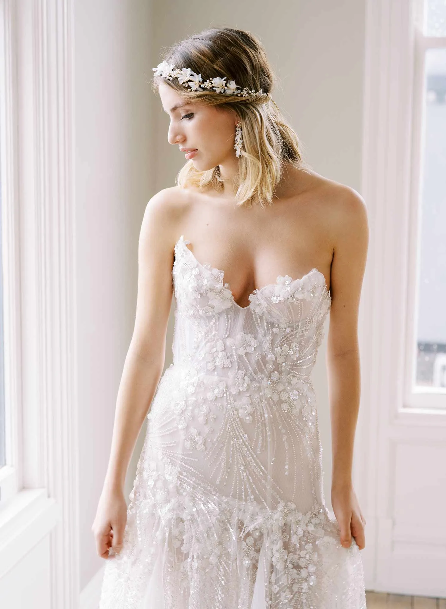 Pearl burst and silk blossom hair vine - Style #2410