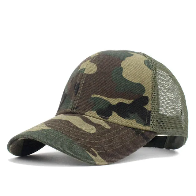 Ponytail Baseball Cap Women Messy Bun Baseball Hat Snapback Camouflage Mesh Cap Spring and Summer Camo Outdoor Hat