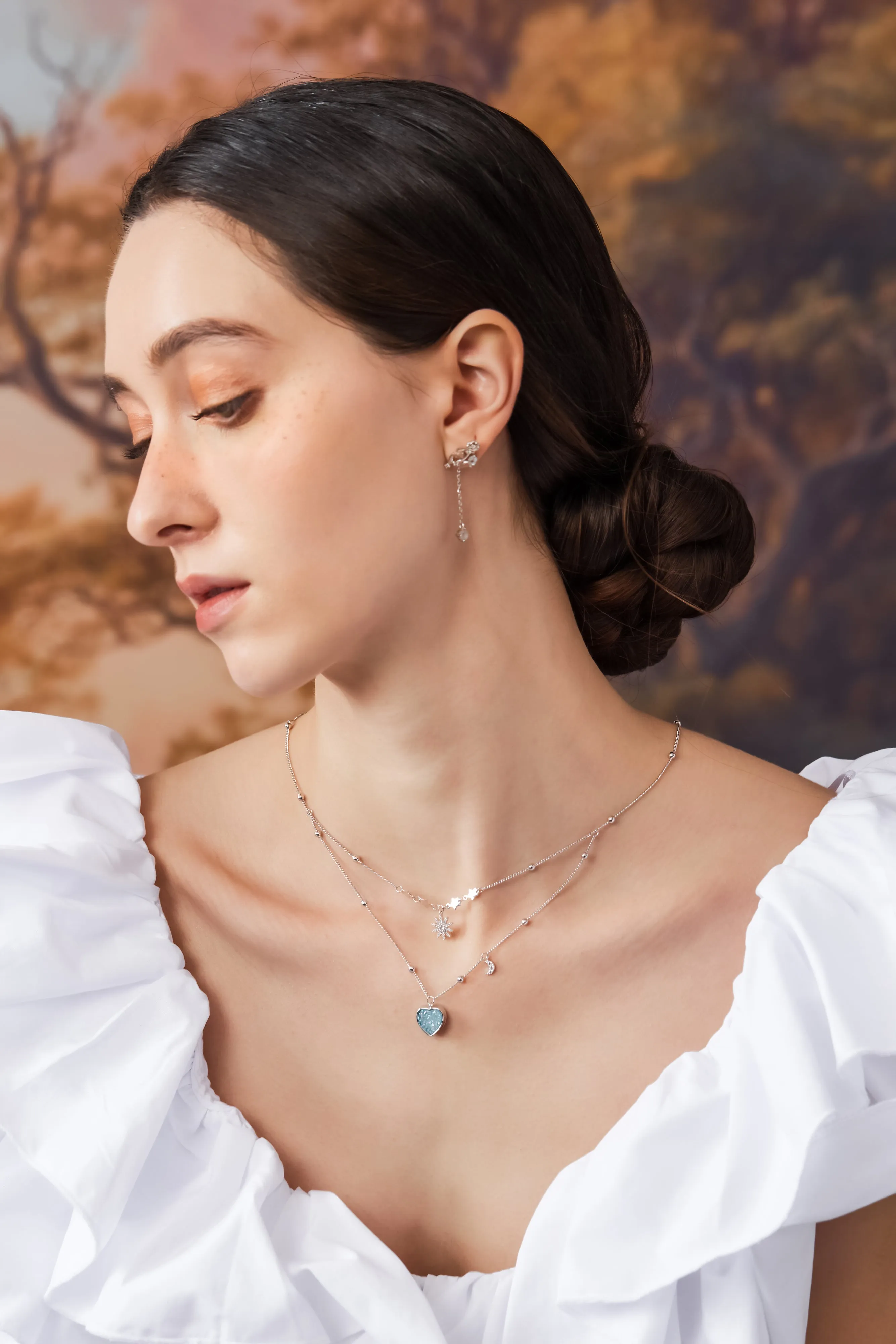 (Pre-order) Sky Blue Druzy Silver Layered Necklace - Love Note