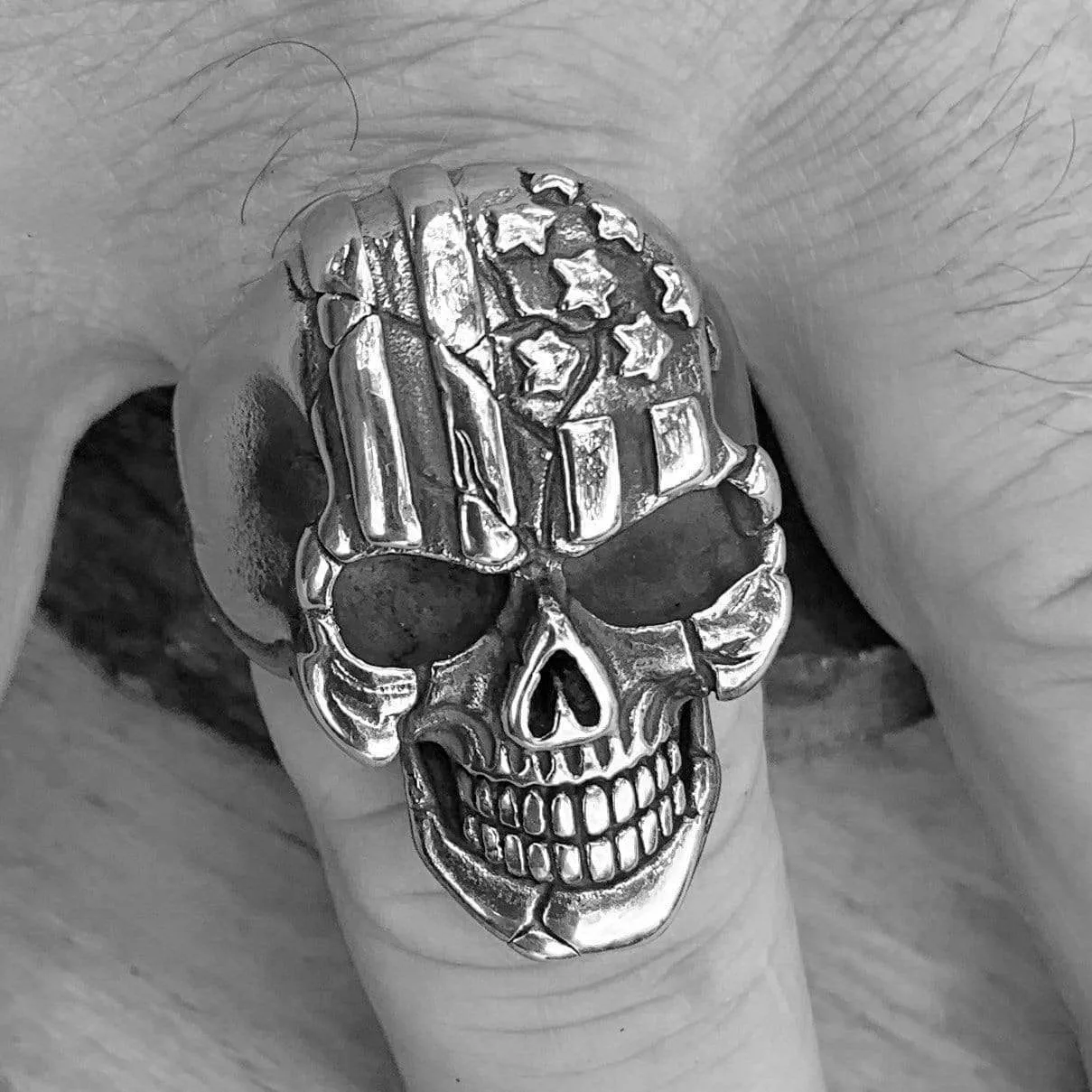 "Bone Crusher" - American Flag Skull Ring - R103