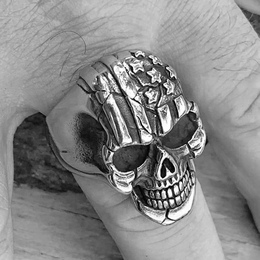 "Bone Crusher" - American Flag Skull Ring - R103