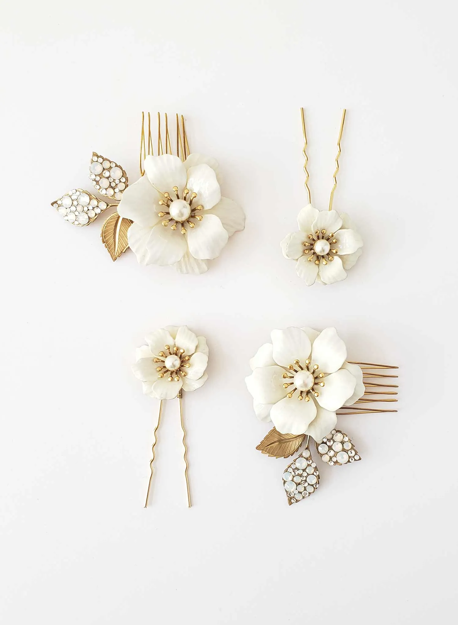 Regal enamel flower hair pin and comb set of 4 - Style #2048