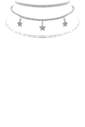 Rhinestone Star Charm 3 Layered Necklace