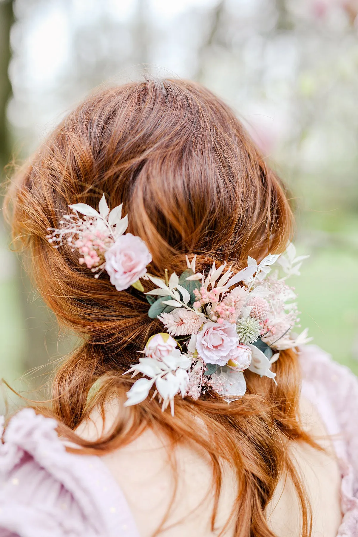 Romantic flower hair vine Bridal headpiece Pink flower crown Magaela accessories Wedding hair flowers Hair arrangement Preserved crown
