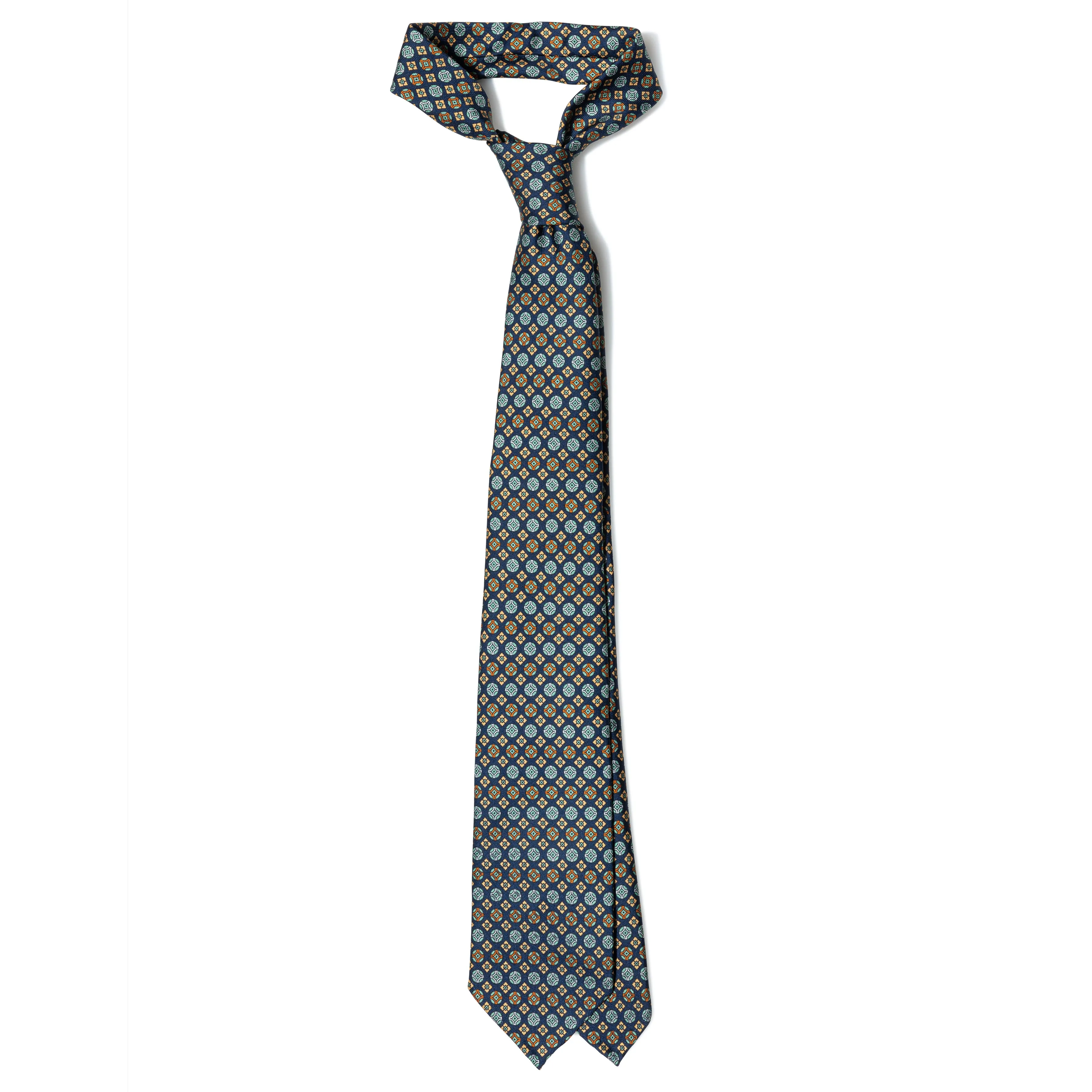 Silk Medallion Multi Print Seven-fold Tie