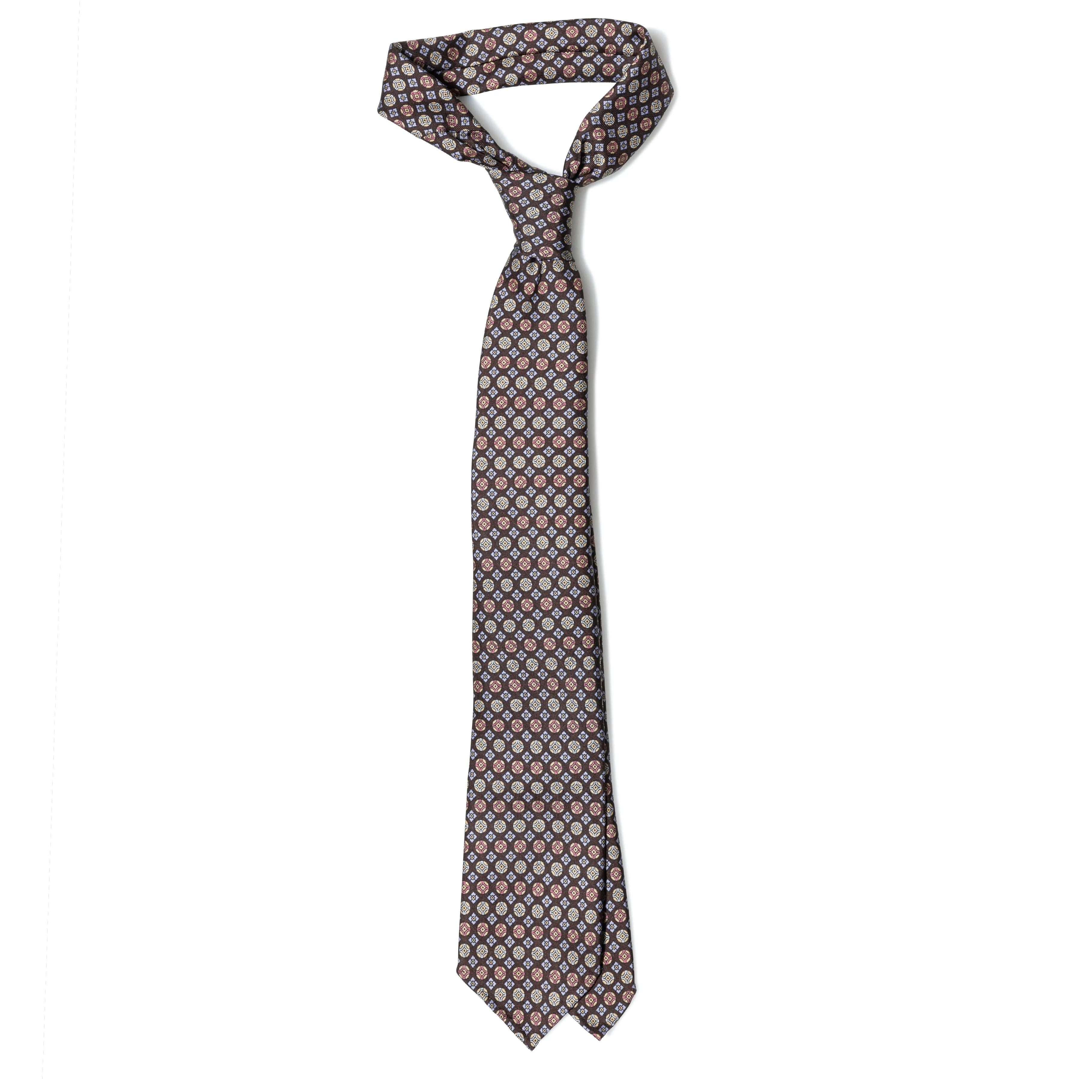 Silk Medallion Multi Print Seven-fold Tie