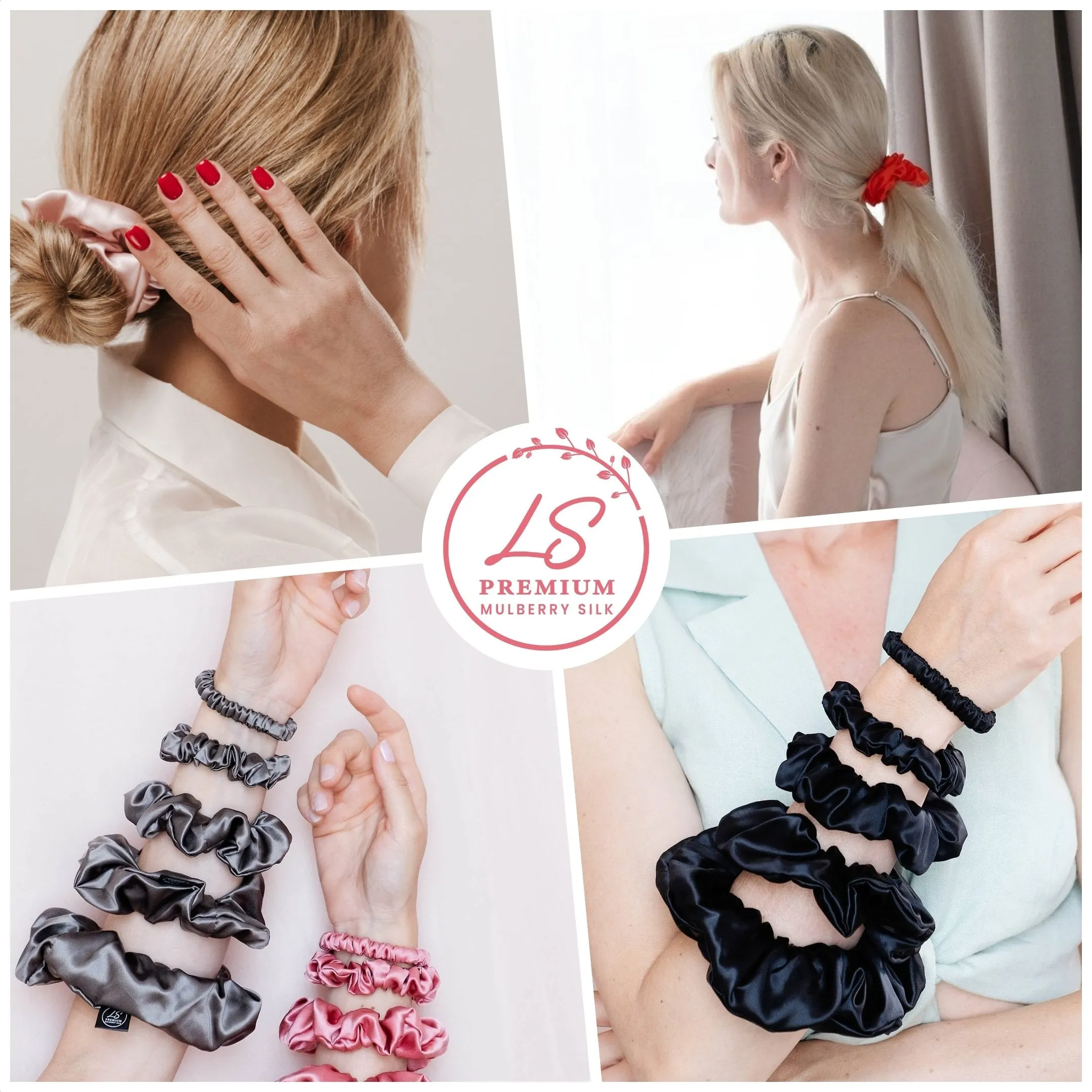 Silk Scrunchies Set - Viva Magenta - Mini, Small, Medium
