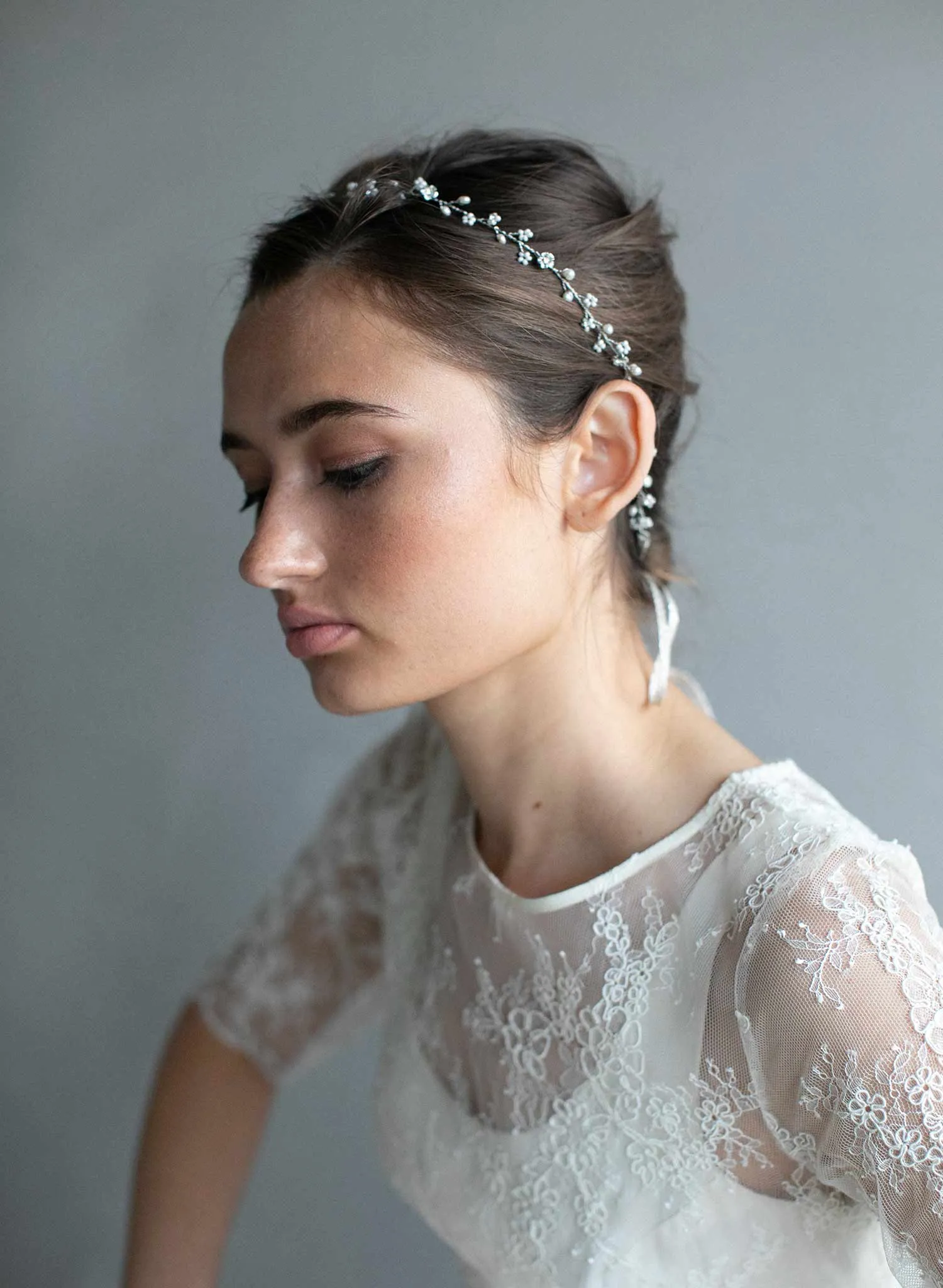 Simple and dainty bead and crystal hair vine - Style #901