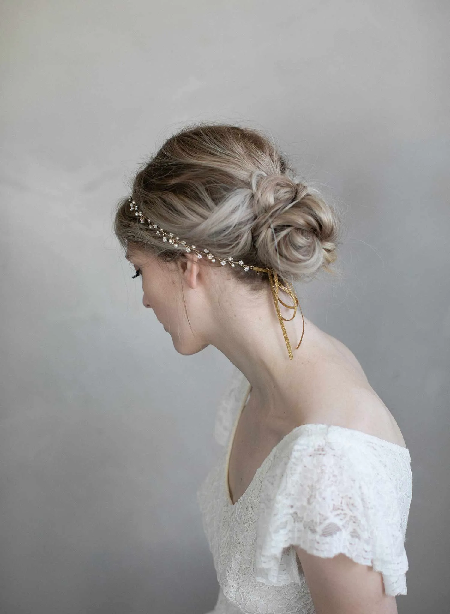 Simple and dainty bead and crystal hair vine - Style #901