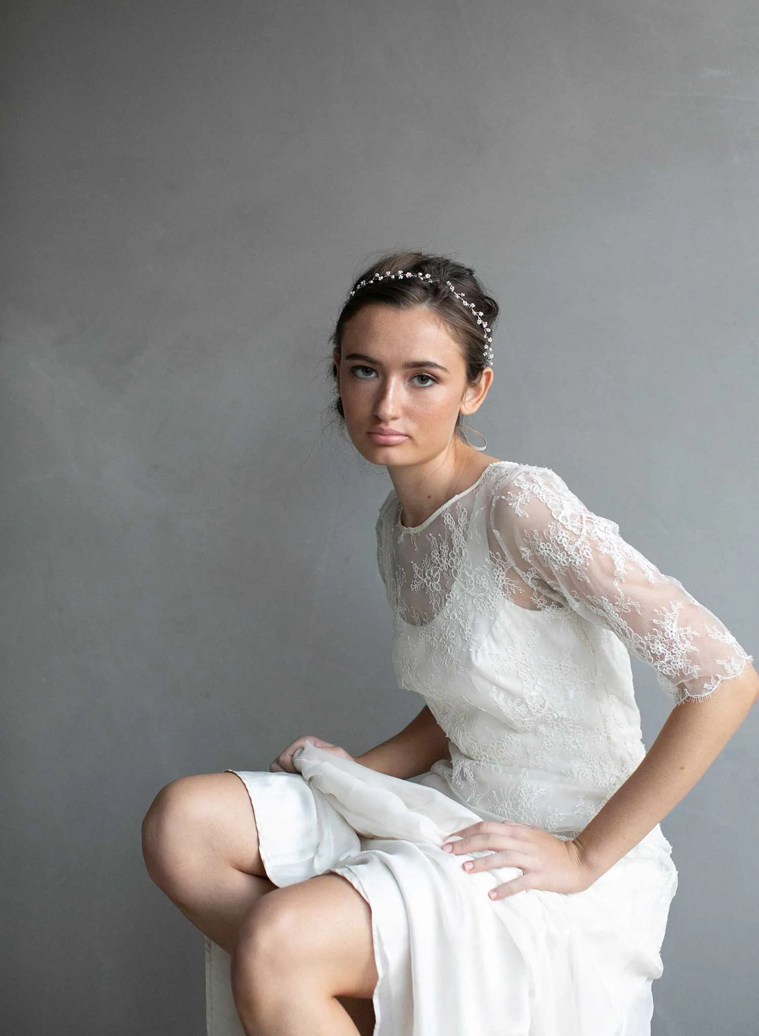 Simple and dainty bead and crystal hair vine - Style #901