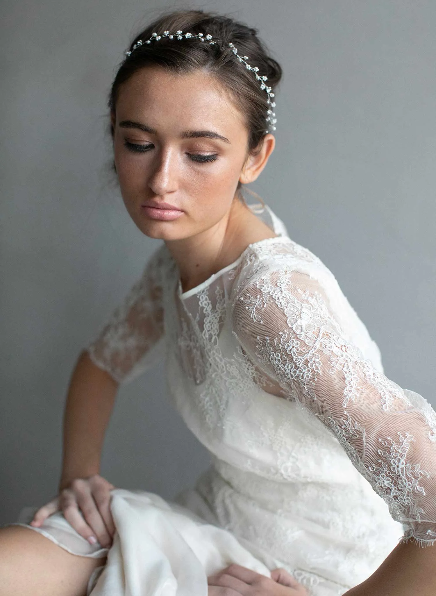 Simple and dainty bead and crystal hair vine - Style #901