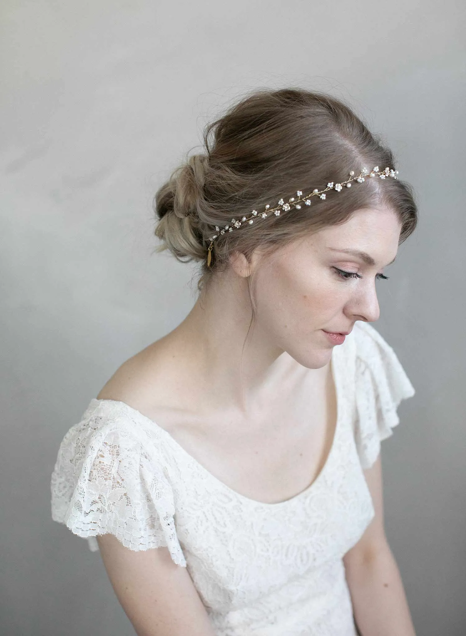 Simple and dainty bead and crystal hair vine - Style #901