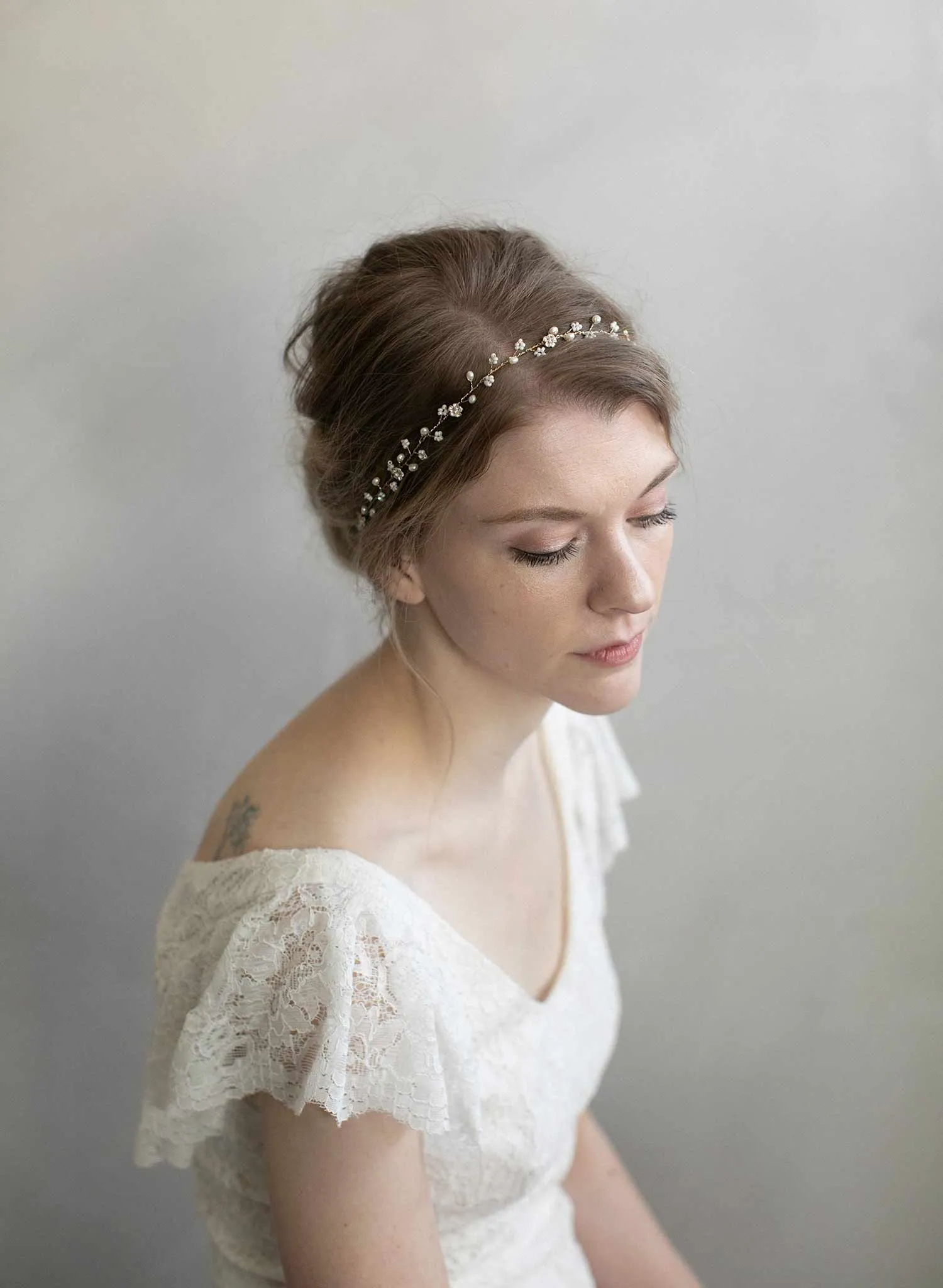 Simple and dainty bead and crystal hair vine - Style #901