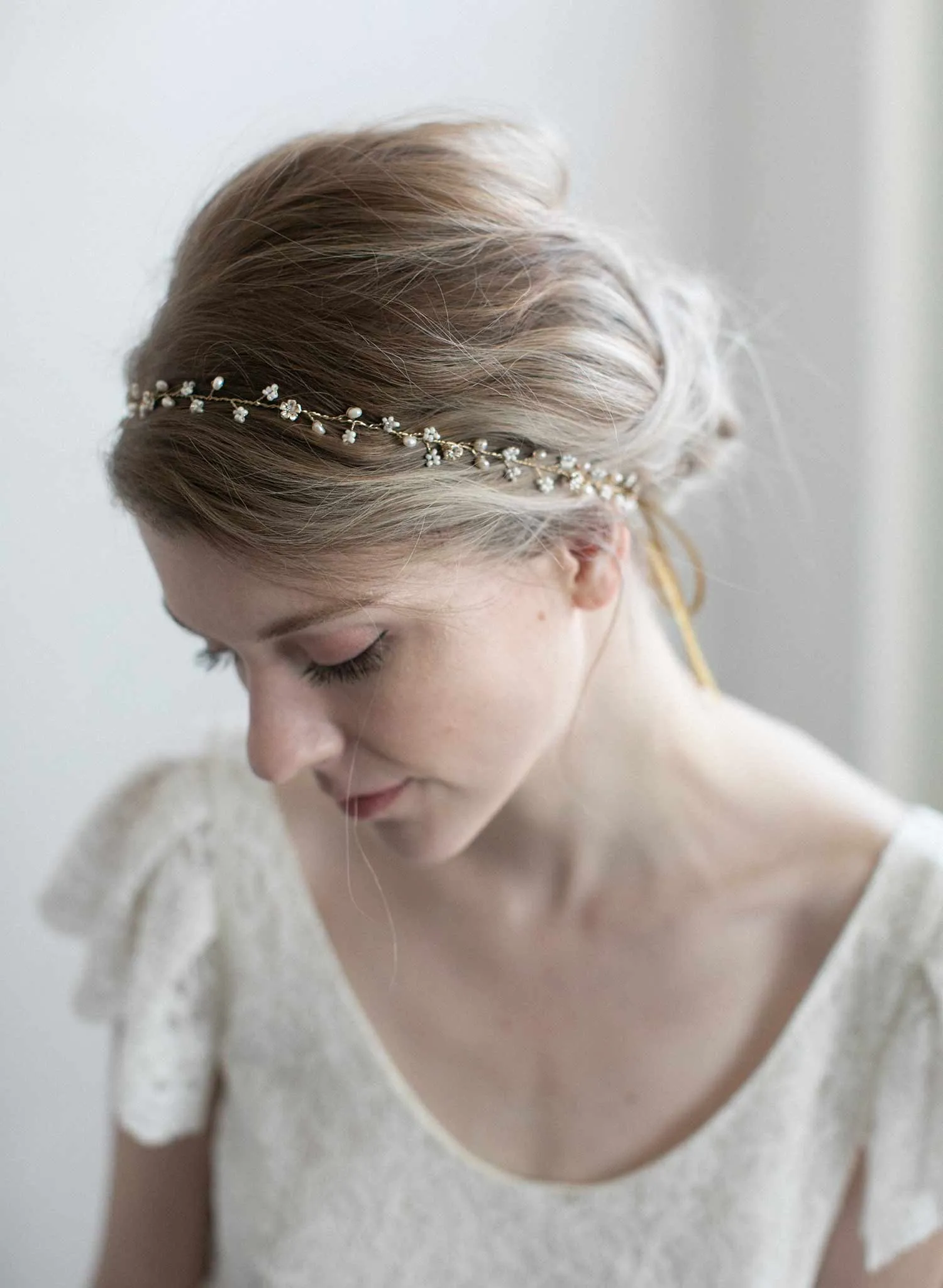 Simple and dainty bead and crystal hair vine - Style #901