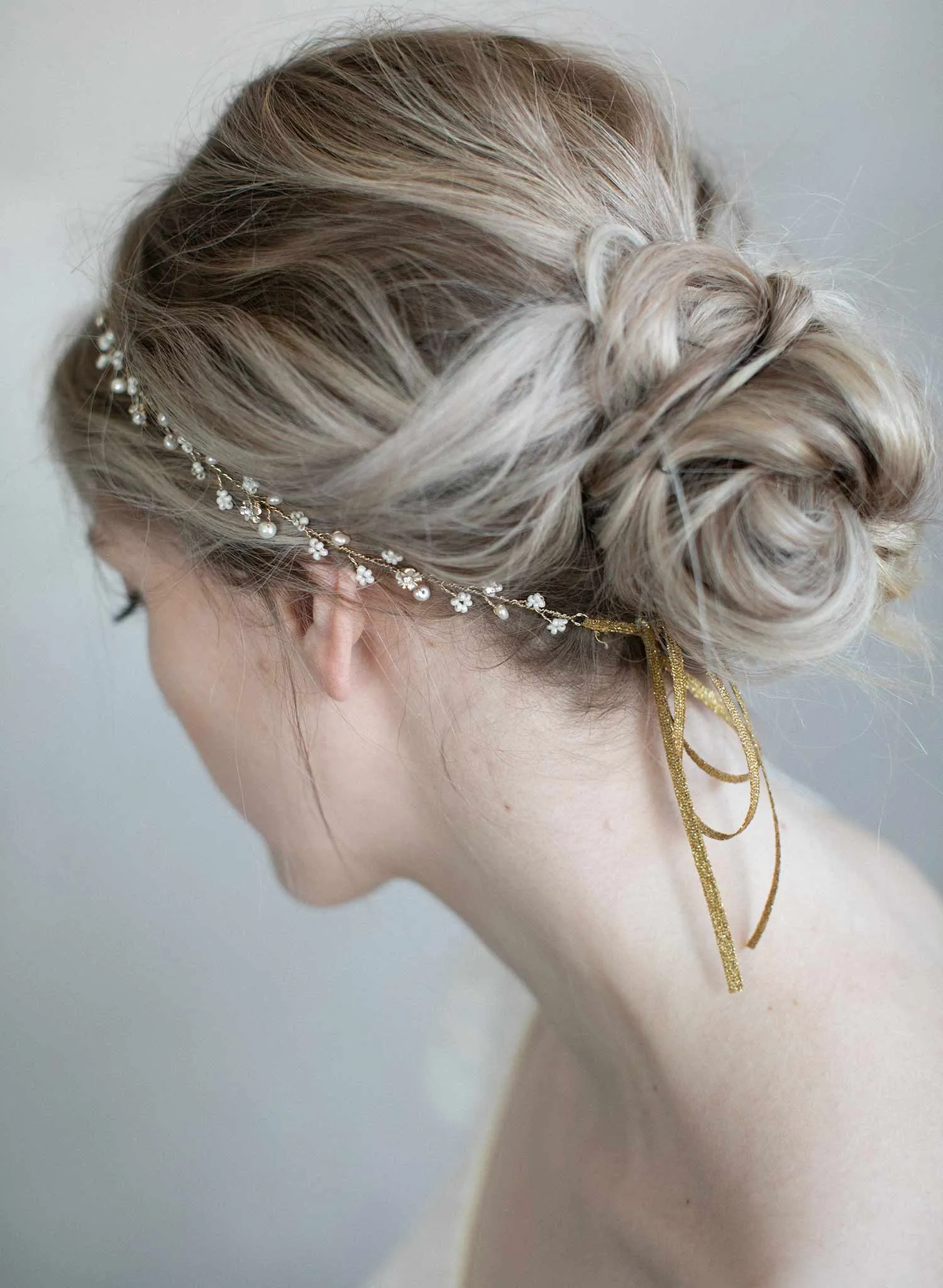 Simple and dainty bead and crystal hair vine - Style #901