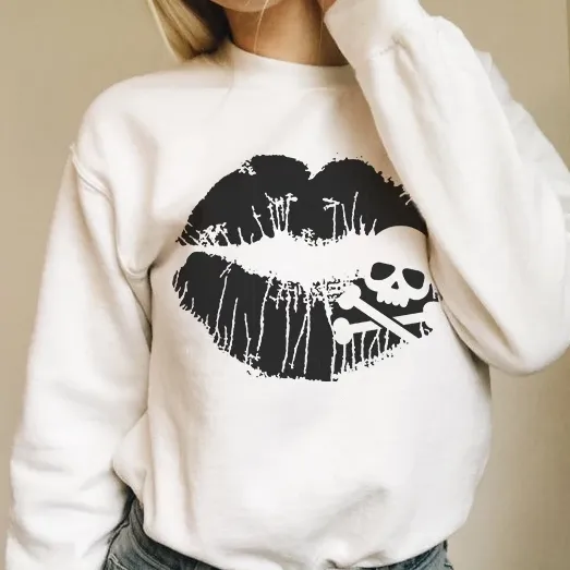 Skull & Crossbones Lips Unisex Crewneck Sweatshirt