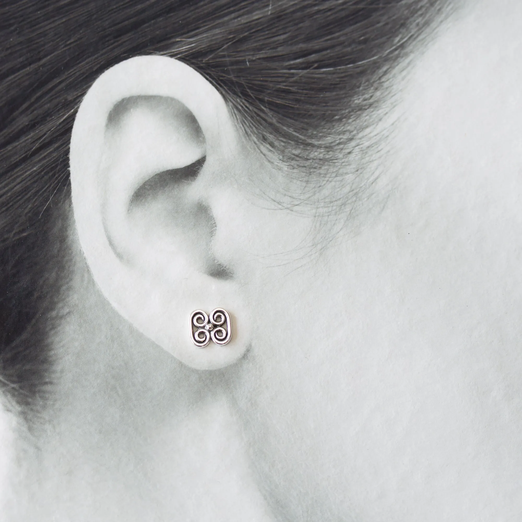 Small Quadruple Spiral Ornament Stud Earrings, Sterling Silver