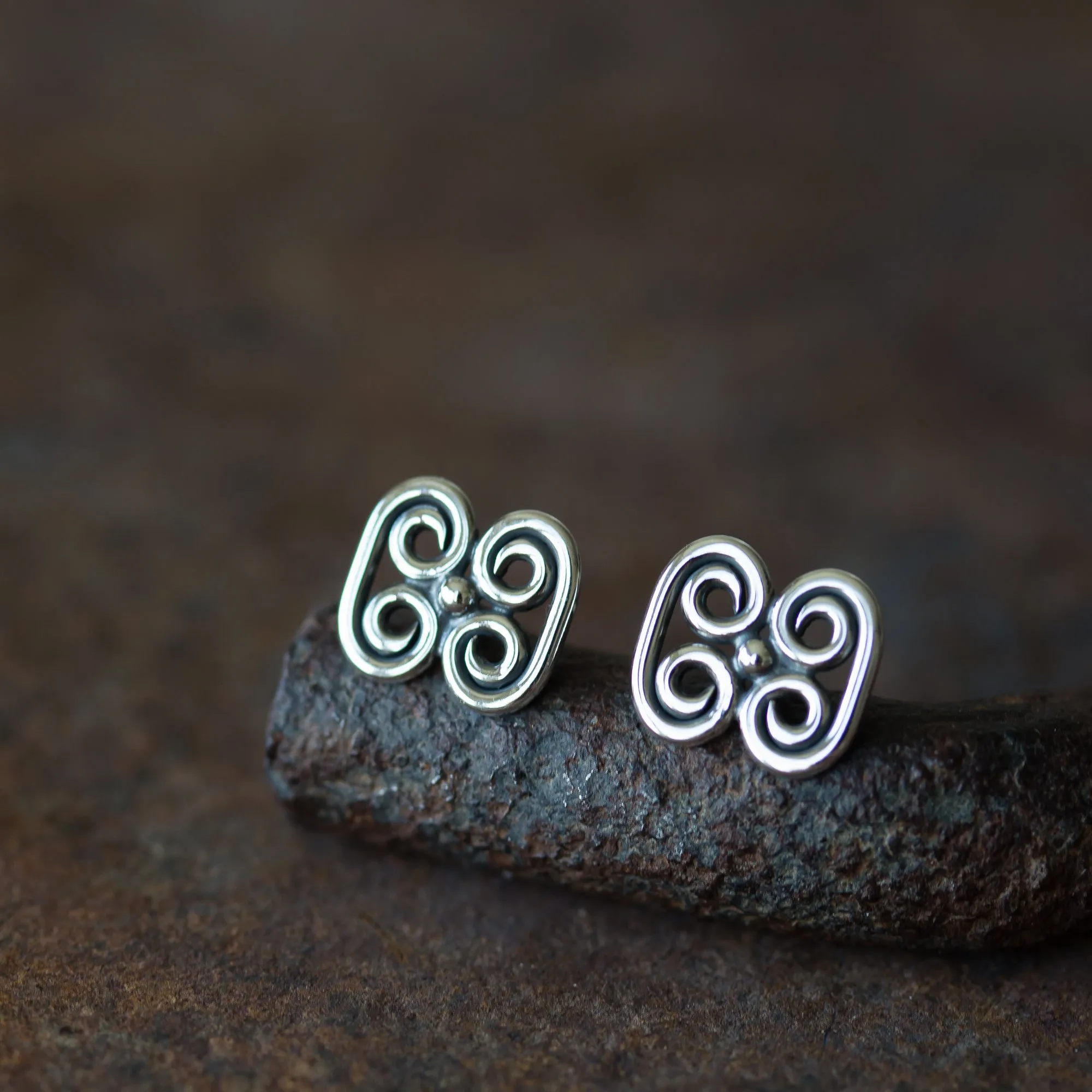 Small Quadruple Spiral Ornament Stud Earrings, Sterling Silver