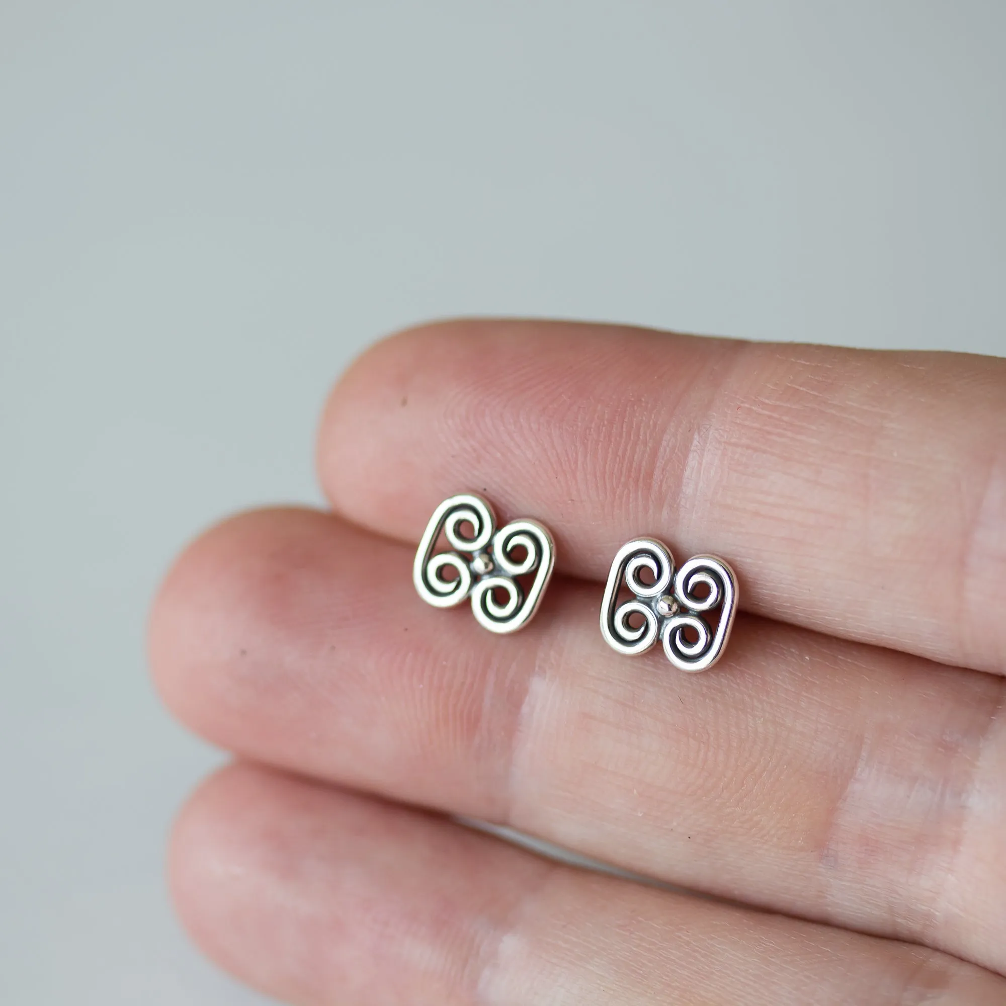 Small Quadruple Spiral Ornament Stud Earrings, Sterling Silver