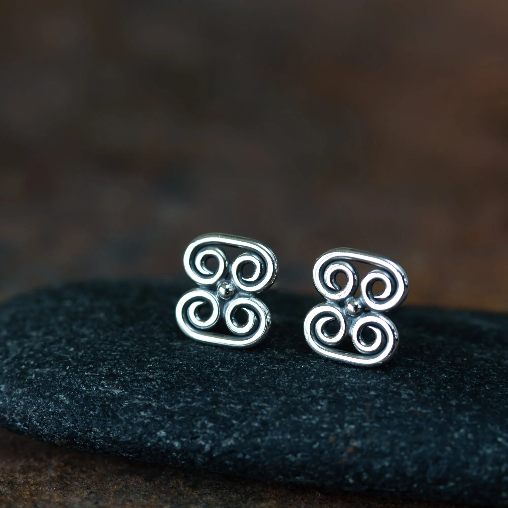 Small Quadruple Spiral Ornament Stud Earrings, Sterling Silver