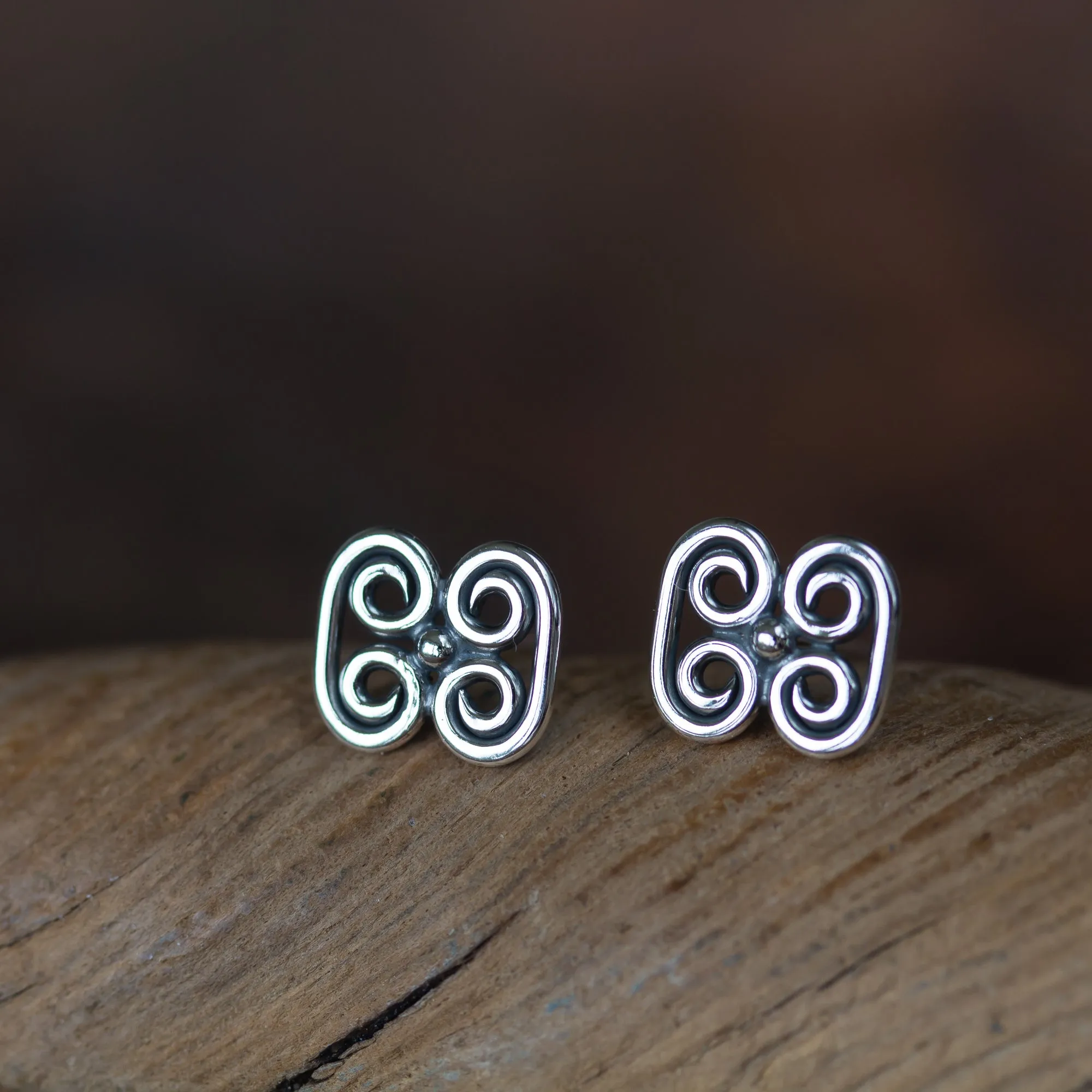 Small Quadruple Spiral Ornament Stud Earrings, Sterling Silver